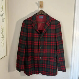 Vintage 60 70s Pendleton Wool Plaid Hunting Shirt Jacket Medium Blazer Red Black